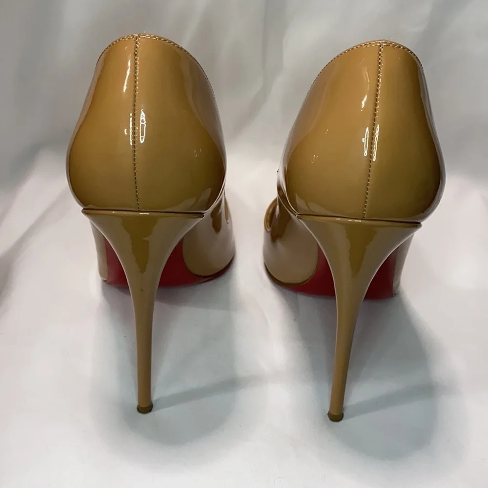 Christian Louboutin Tan Patent Leather Pointed-Toe Pumps